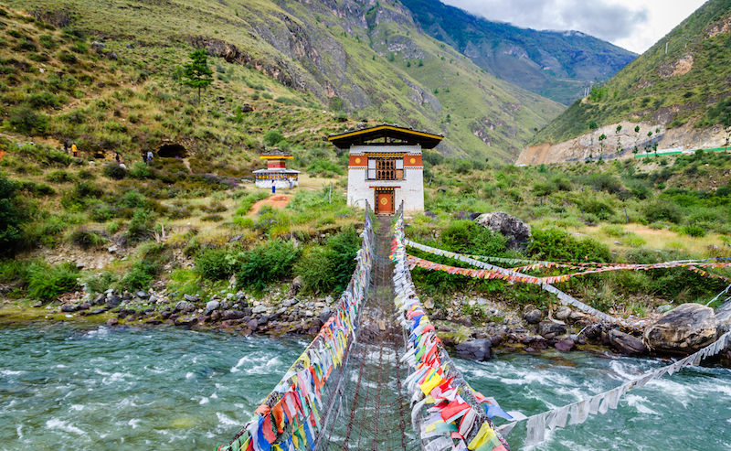 Iron Chain Bridge of Tamchog Lhakhang Monastery, Paro River, Bhutan